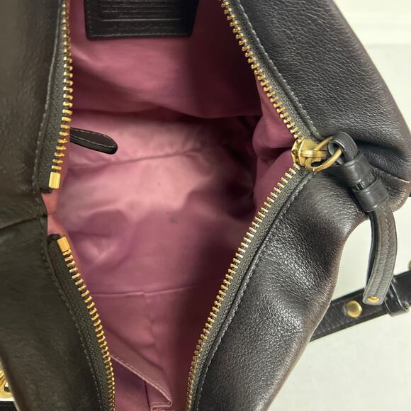 Coach Large Brooke Pebbled Leather Shoulder Hobo Bag Brown Black - Picture 8 of 11